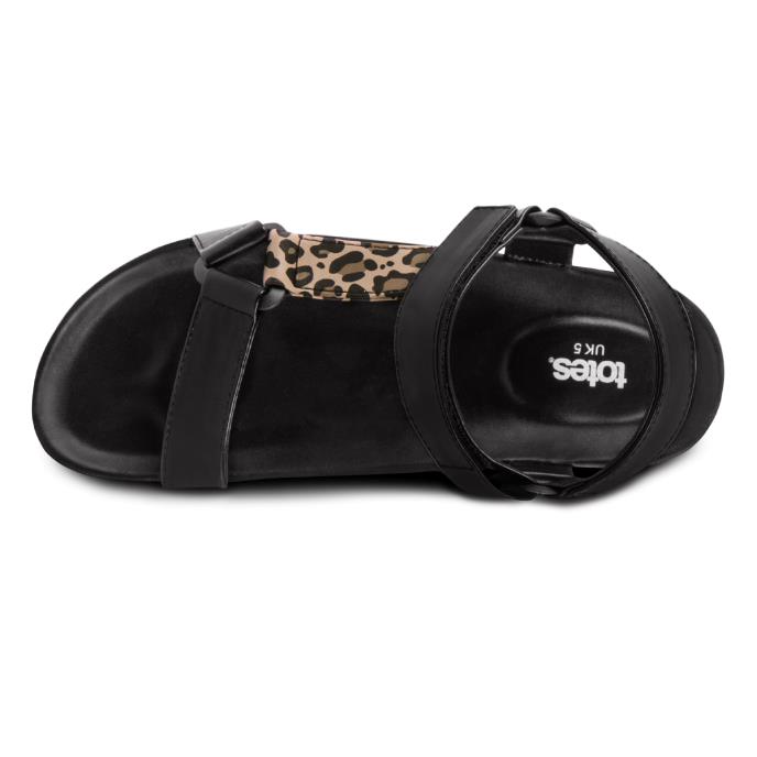 totes® Ladies Walking Sandal Black With Leopard Extra Image 3